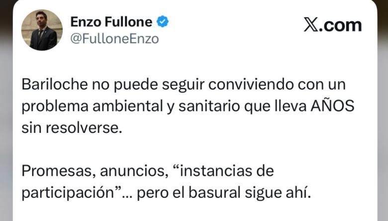 Fullone exigió decisión política real para resolver el problema ambiental más grave de Bariloche