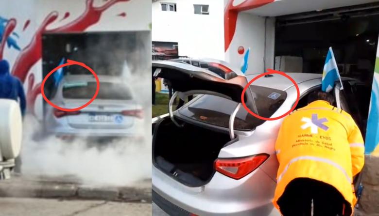 El auto que se inscrustó en un local del centro era Uber, con cartel de principiante y de discapacidad