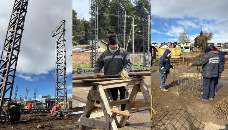 El Gimnasio N°6 de Arrayanes ya muestra su esqueleto: se montan las 28 columnas