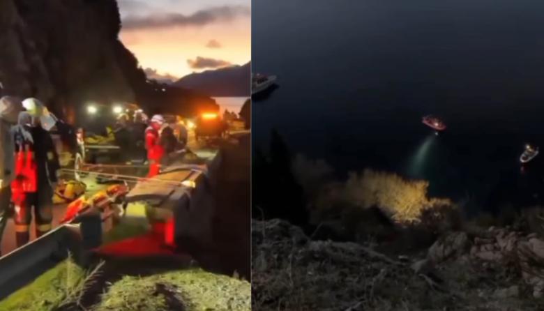 Cayó un auto al lago Lácar en San Martín de los Andes: intenso operativo de rescate sobre la Ruta 40