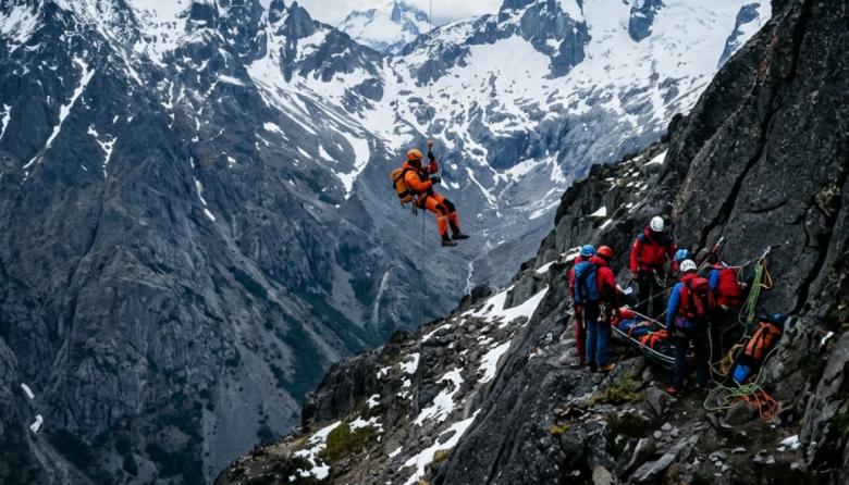 Rescatistas bajaron colgados de un helicóptero para evacuar a una persona que cayó en el cerro López