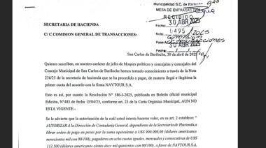 Concejales de Bariloche denuncian pago 'ilegal e ilegítimo' a NAVTOUR S.A.