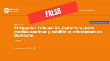 Municipalidad difunde información falsa sobre el referéndum: el STJ no "habilitó" nada