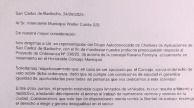 Qué dice la nota que presentarán los choferes de Uber en donde piden al intendente vetar el proyecto de Ferreyra