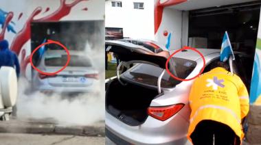 El auto que se inscrustó en un local del centro era Uber, con cartel de principiante y de discapacidad