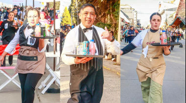 Bandeja, equilibrio y adrenalina: los mozos y camareras se preparan para su clásica carrera