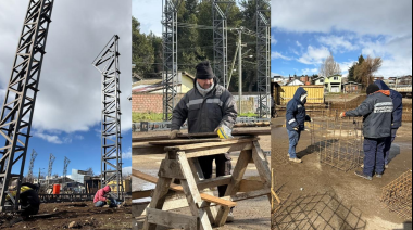 El Gimnasio N°6 de Arrayanes ya muestra su esqueleto: se montan las 28 columnas