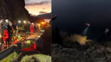Cayó un auto al lago Lácar en San Martín de los Andes: intenso operativo de rescate sobre la Ruta 40