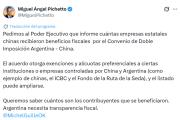 Pichetto le pidió explicaciones a Milei por los millonarios beneficios fiscales que el gobierno le da a empresas chinas