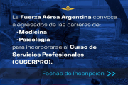 La Fuerza Aérea Argentina busca médicos, kinesiólogos y psicólogos para su guarnición en Bariloche