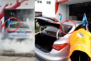 El auto que se inscrustó en un local del centro era Uber, con cartel de principiante y de discapacidad